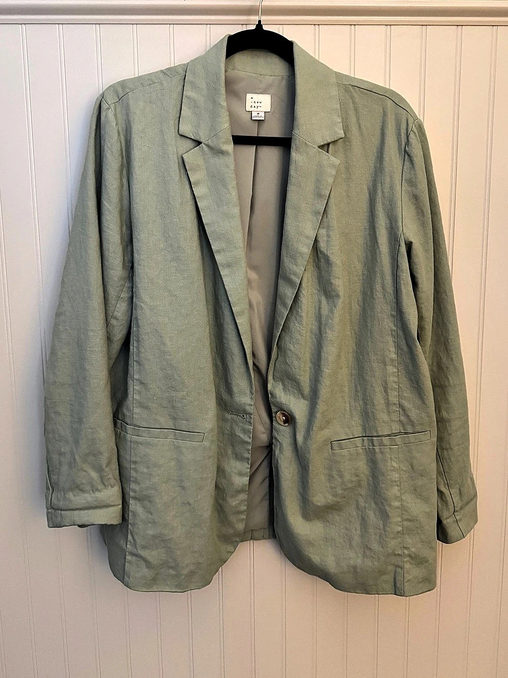 Women's Linen Blend Blazer Green Medium